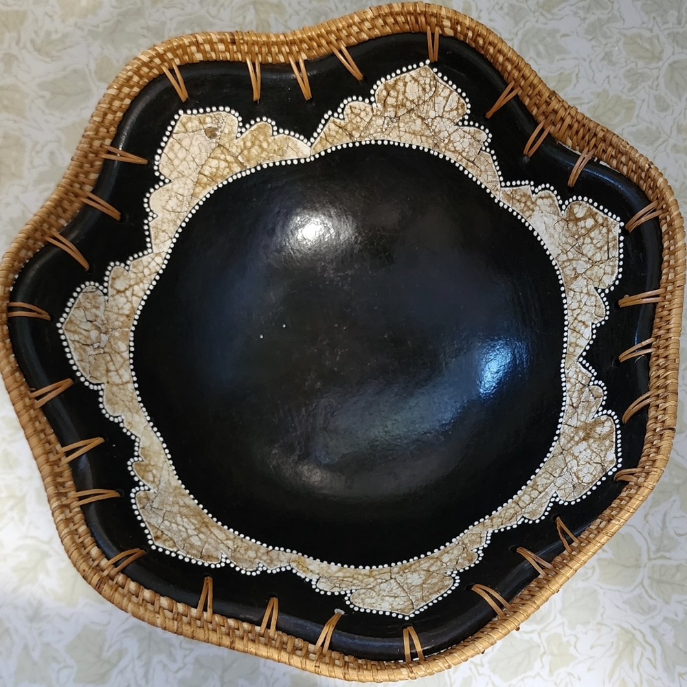 Handcrafted Black and Tan Decorative Bowl